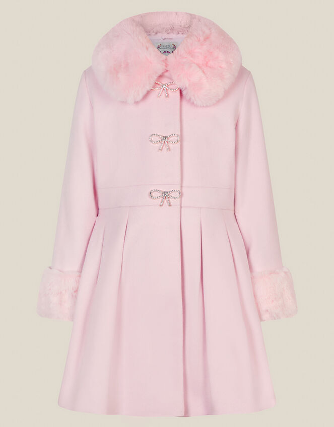 Isabella Faux Fur Collar Coat, Pink (PINK), large