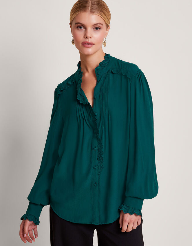 Prue Lacy Pintuck Blouse, Green (GREEN), large