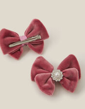 2-Pack Velour Bow Hair Clips, , large