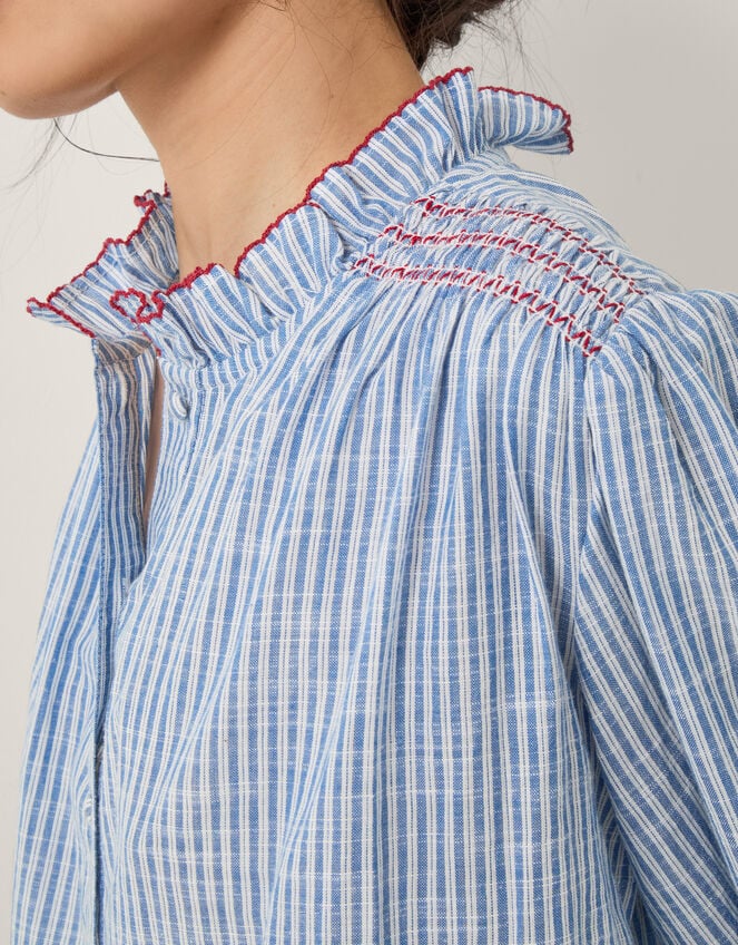 Maeve Ruffle Stripe Shirt, Blue (BLUE), large