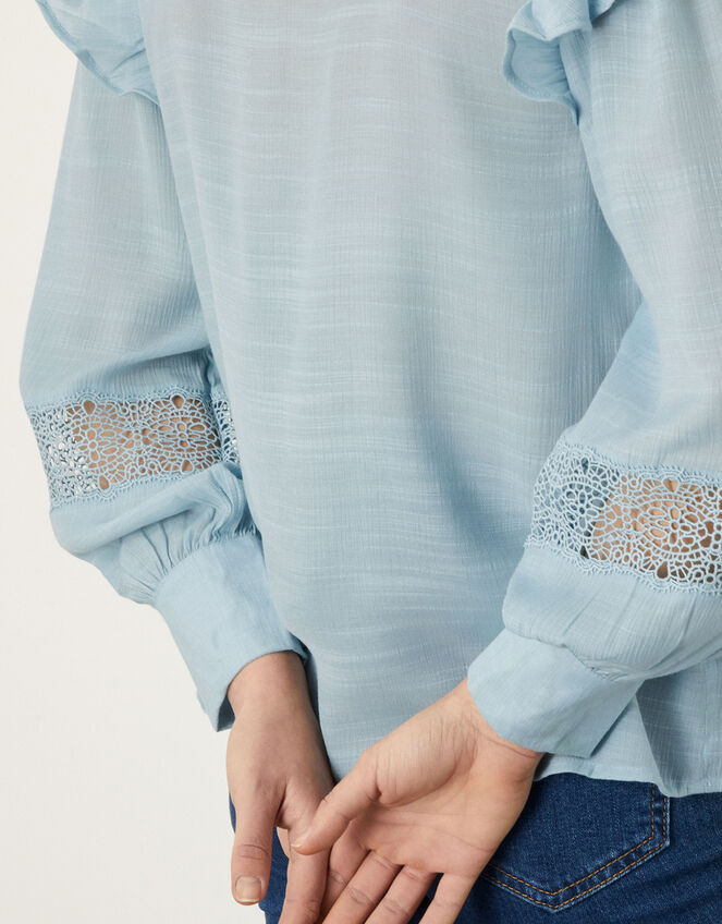 Lace Insert Blouse with LENZING™ ECOVERO™ , Blue (BLUE), large