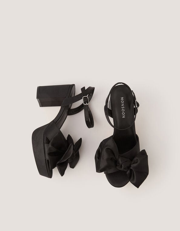 Grace Bow Satin Platform Heels, Black (BLACK), large