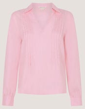 Riley Pintuck Linen Top, Pink (PINK), large