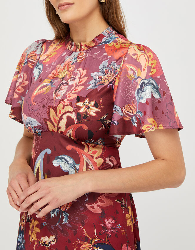 Laura Printed Satin Midi Tea Dress, Blue (NAVY), large