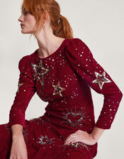 Kata Embellished Velvet Dress, Red (RED), large