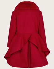Smart Ruffle Faux Fur Collar Coat, Red (RED), large