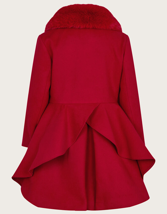 Smart Ruffle Faux Fur Collar Coat, Red (RED), large
