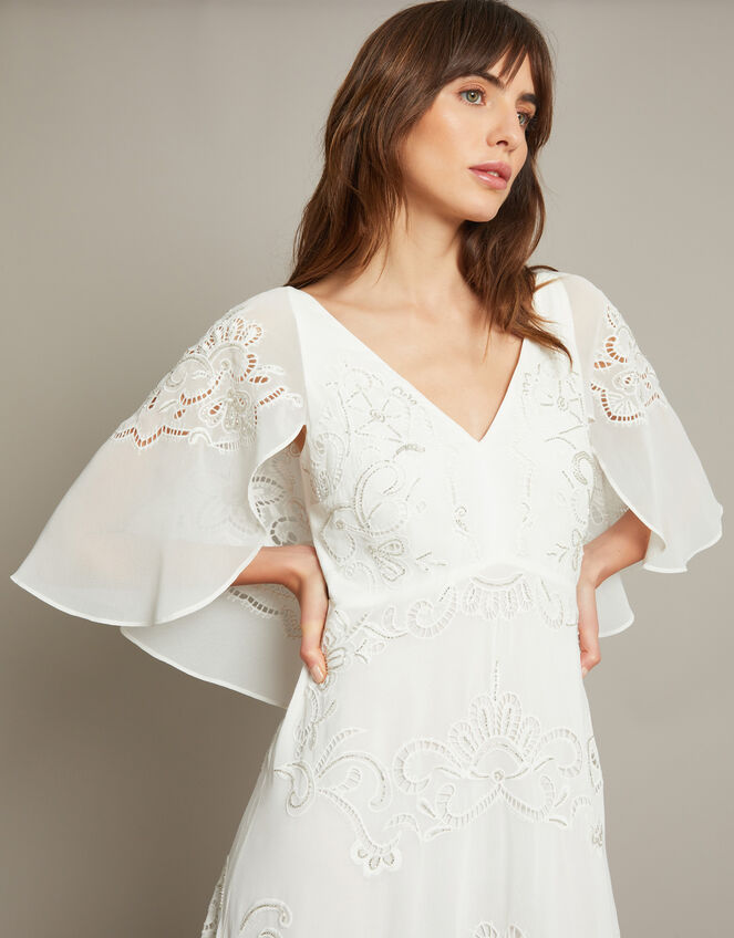 Cali Embellished Cape Sleeve Wedding Dress, Ivory (IVORY), large