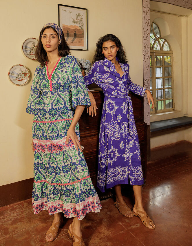 Print Shirt Dress in Linen Blend, Blue (COBALT), large