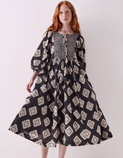 East Kaira Cotton Midi Dress, Black (BLACK WHITE), large