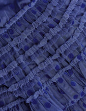 Spot Flock Mesh Tiered Dress, Blue (BLUE), large