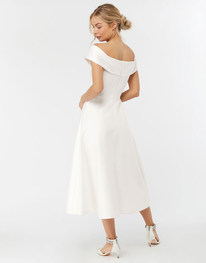 Grace Bardot Midi Bridal Dress, Ivory (IVORY), large