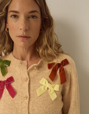 Mila Bow Embellished Crew Neck Cardigan, Natural (NATURAL), large