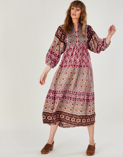 Skylar Smock Embroidered Midi Dress Natural, Natural (NATURAL), large