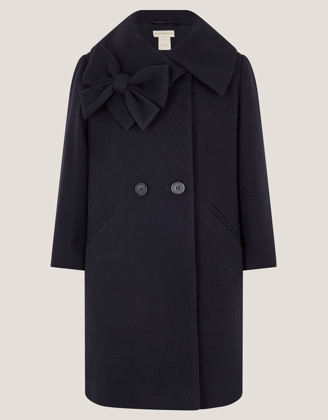 Bow Collar Coat, Blue (NAVY), large