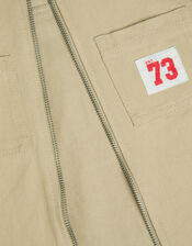 Hooded Twill Zip-Up Shacket, Natural (STONE), large