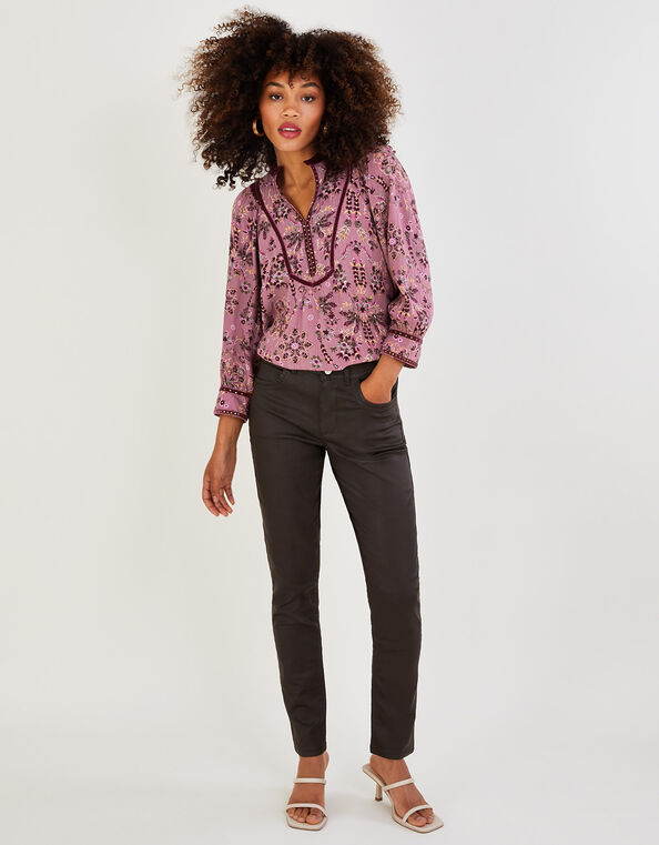Coated Denim Skinny Jeans, Brown (CHOCOLATE), large