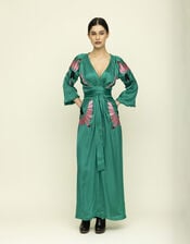 Tallulah & Hope Aziza Regular Embroidered Wrap Dress, Green (GREEN), large