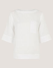 Ingrid Linen Top, White (WHITE), large
