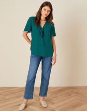 Tie Front Frill Sleeve Top, Green (GREEN), large