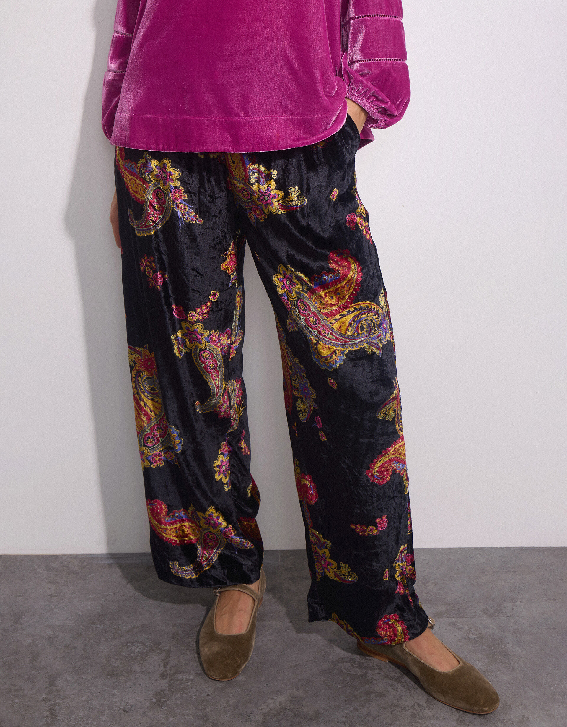 East Lucille Wide Leg Velvet Trousers Black