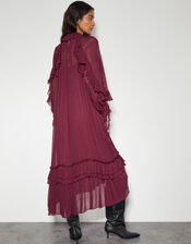 Kelly Long Sleeve Ruffle Midi Dress, Red (BERRY), large