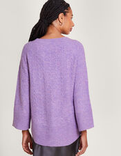 V-Neck Cable Longline Jumper, Purple (LILAC), large