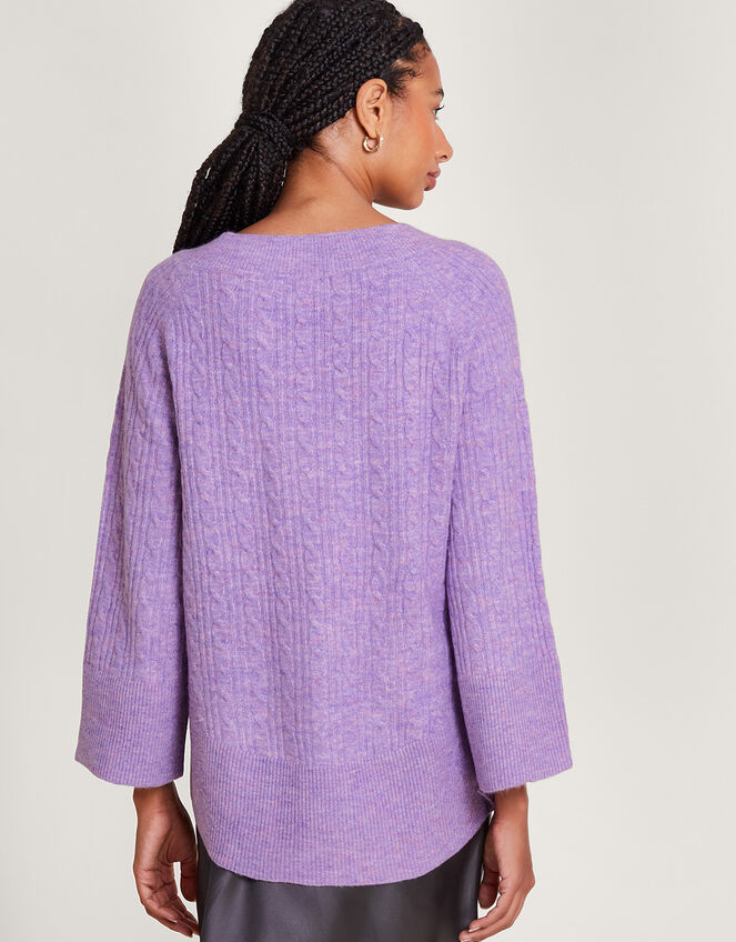 V-Neck Cable Longline Jumper, Purple (LILAC), large