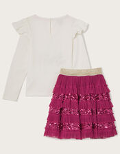 Unicorn Top and Disco Skirt Set, Pink (BRIGHT PINK), large