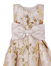Floral Sequin Bow Back Dress, Gold (GOLD), large
