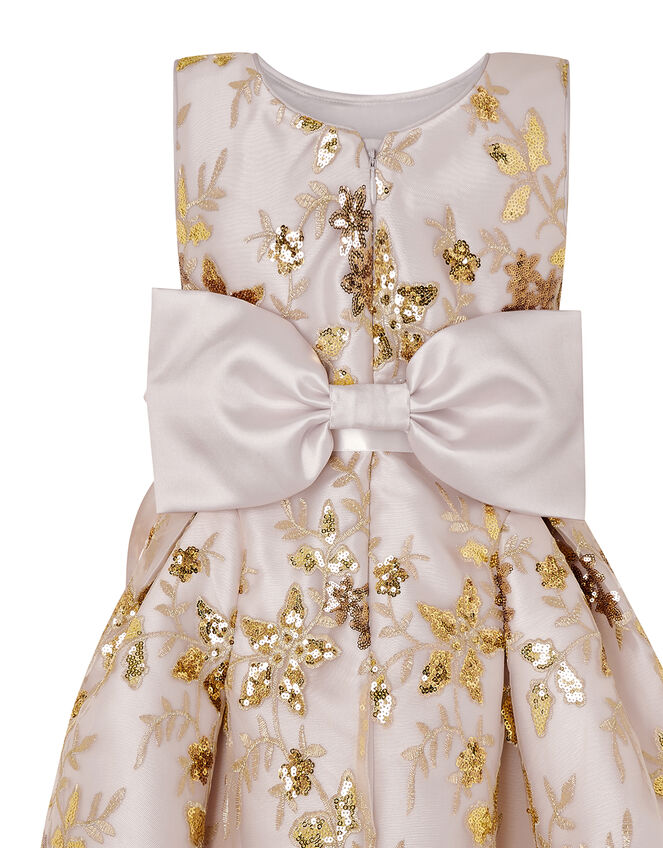 Floral Sequin Bow Back Dress, Gold (GOLD), large
