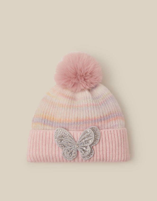 Butterfly Stripe Beanie Hat, Multi (MULTI), large