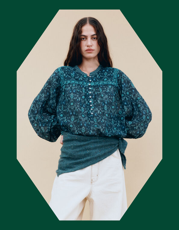 East Bridget Print Blouse, Blue (NAVY), large