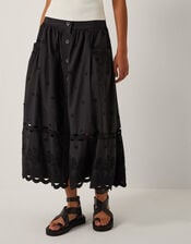 Esme Floral Appliqué Midi Skirt, Black (BLACK), large