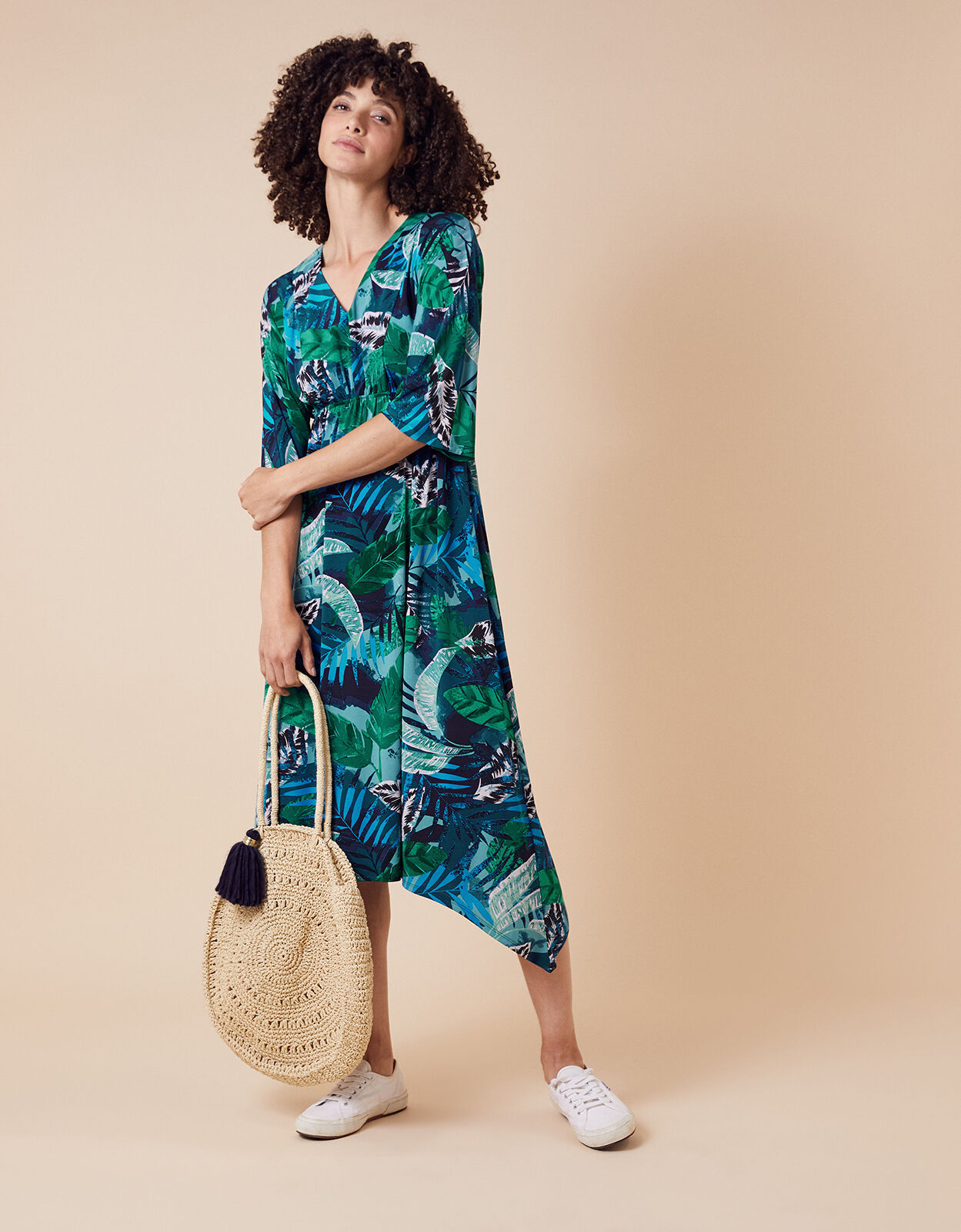Sandra Palm Print Jersey Midi Dress Multi Day Dresses Monsoon UK