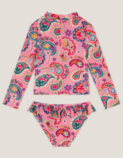 Paisley Print UPF50+ Long Sleeve Swim Set, Pink (PINK), large