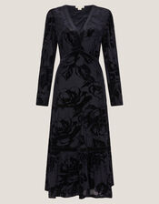 Dolly Floral Devor&eacute; Midi Dress, Blue (MIDNIGHT), large