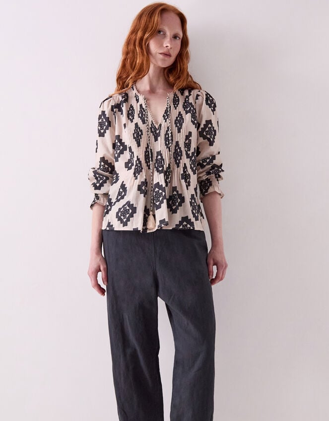 East Kaira Monochrome Cotton Top, Black (BLACK WHITE), large
