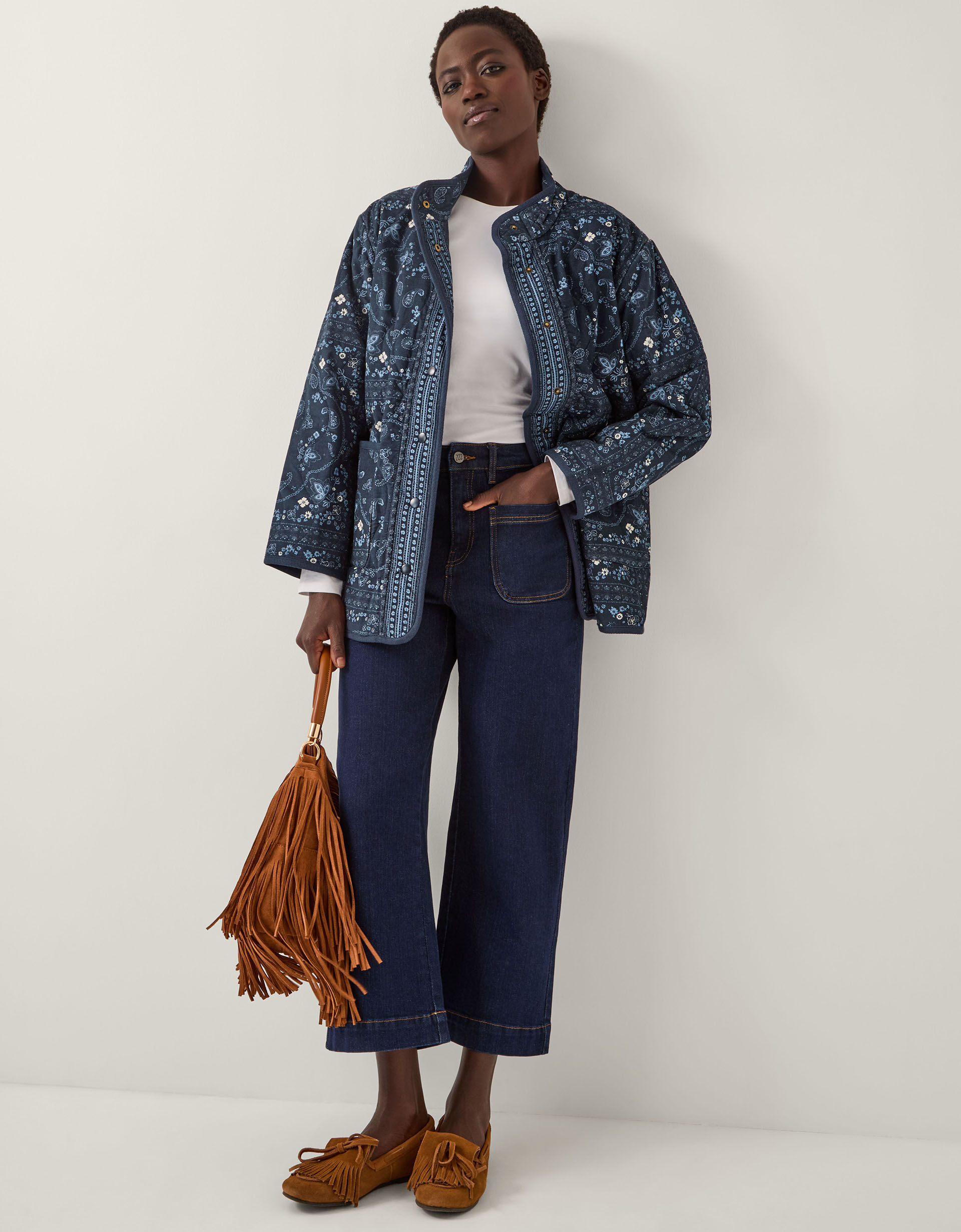 Mandy Paisley Print Quilted Corduroy Jacket Blue