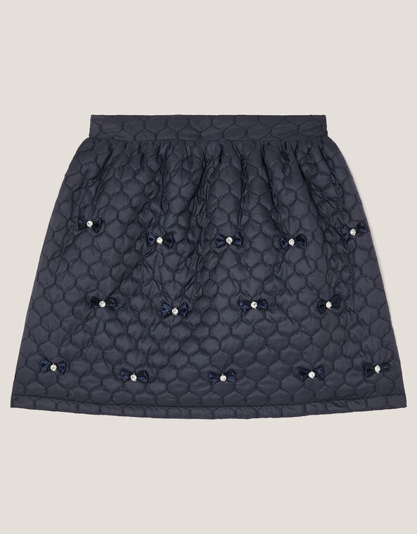 Quilted Embellished Bow Skirt, Blue (NAVY), large