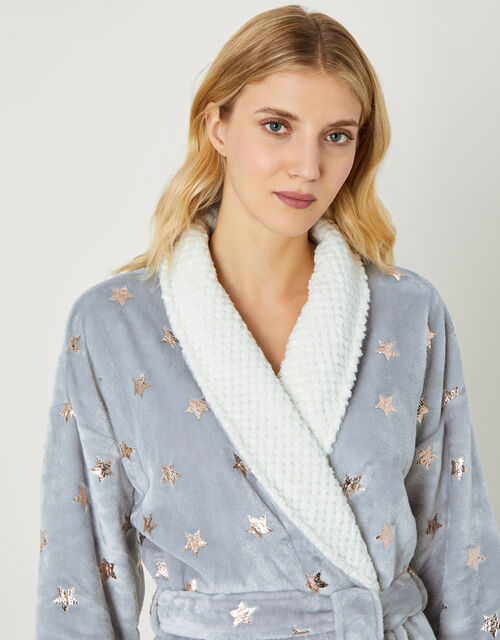 Star Foil Fluffy Dressing Gown Grey Robes And Dressing Gowns