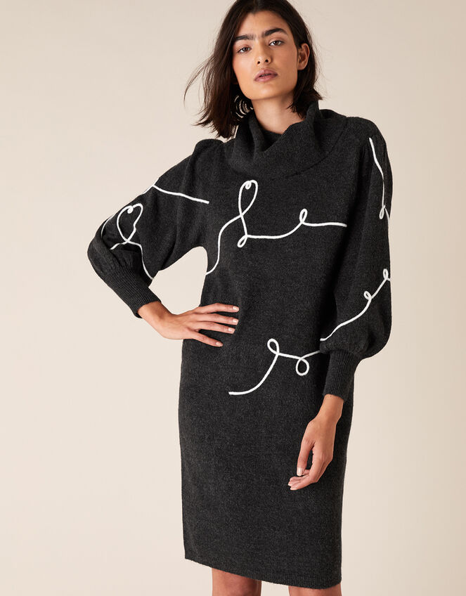 Cornelli Heart Knit Dress, Grey (CHARCOAL), large