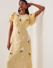 Delilah Appliqué Floral Midi Dress, Yellow (YELLOW), large