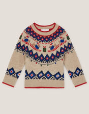 Christmas Snow Dog Fair Isle Jumper, Cream (CREAM), large