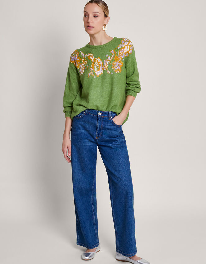 Josie Jacquard Jumper, Green (GREEN), large