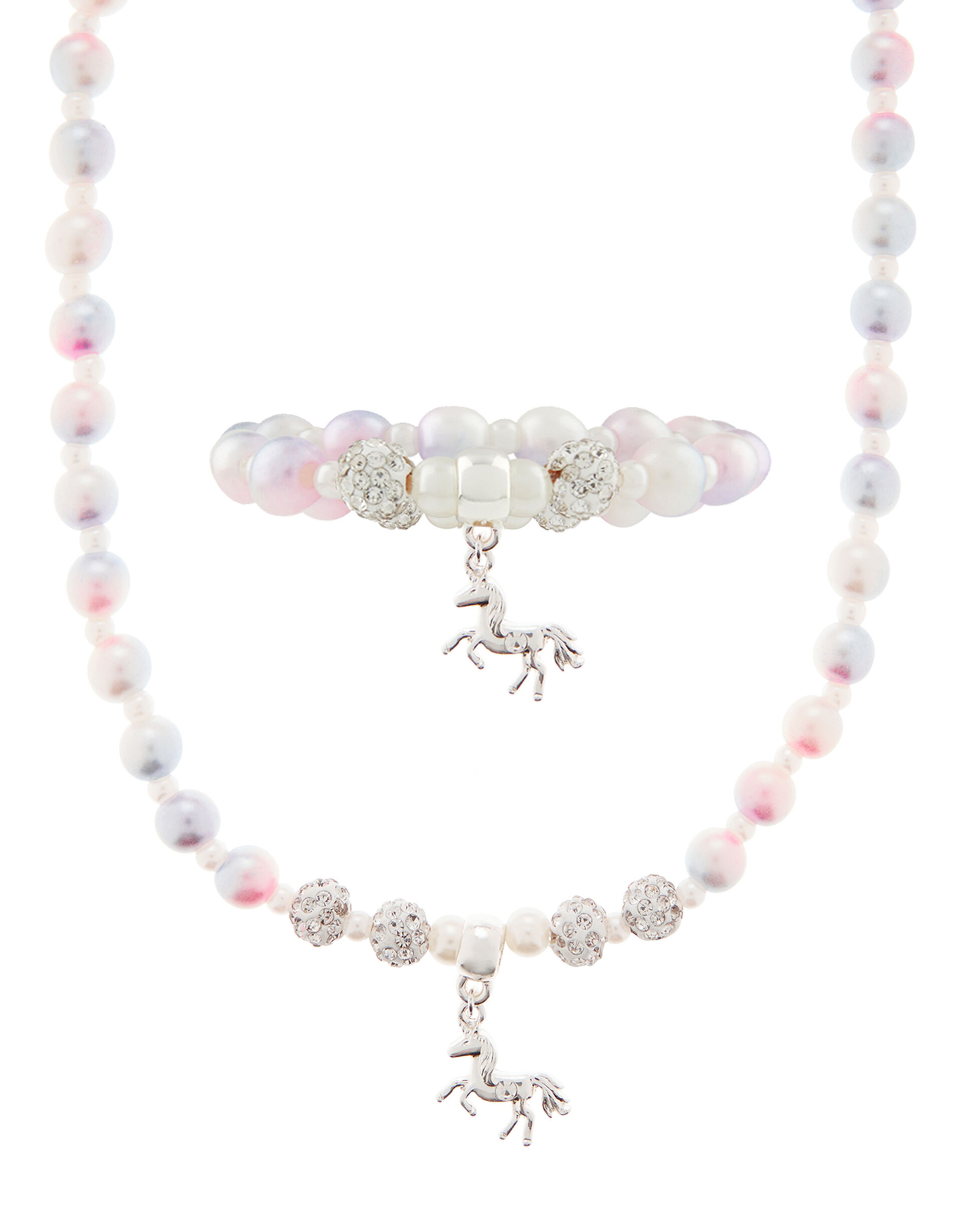 Ombre Pearl Unicorn Necklace and Bracelet Set, , large