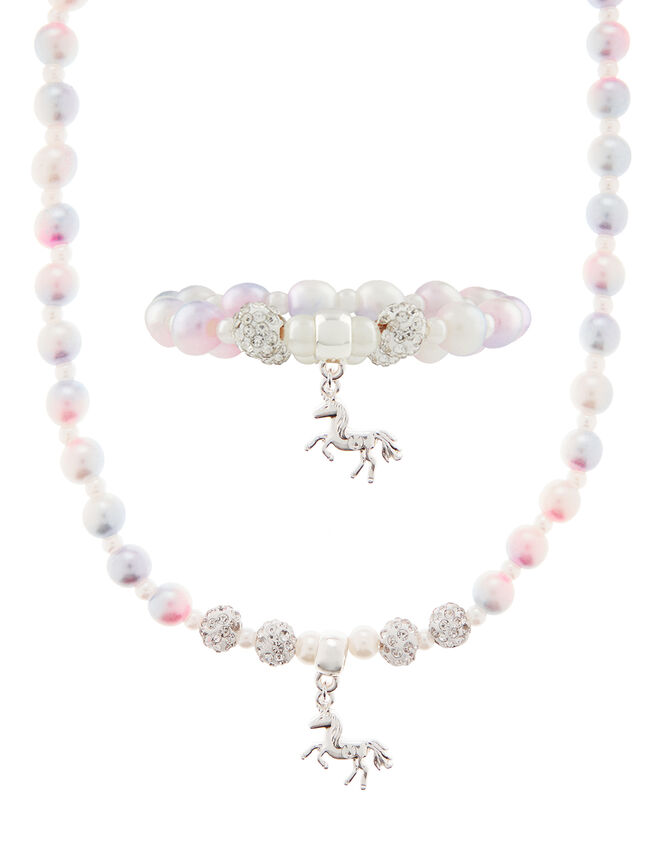 Ombre Pearl Unicorn Necklace and Bracelet Set, , large