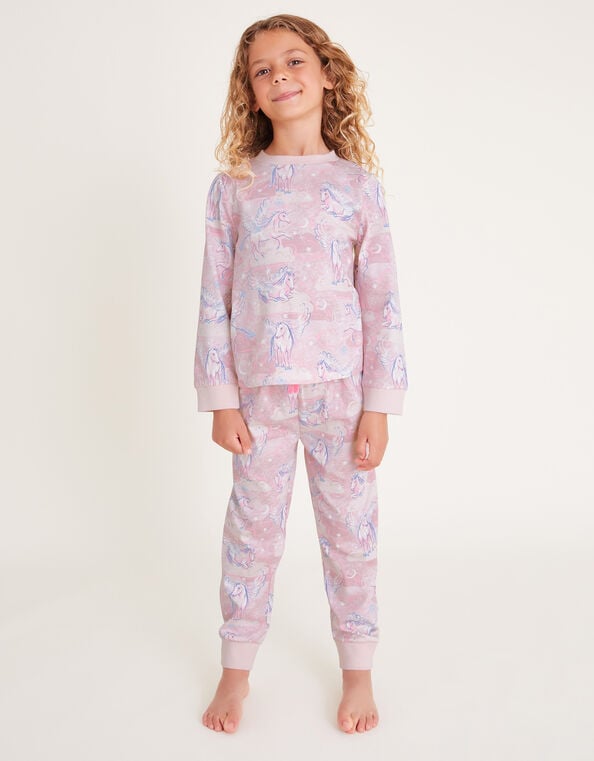 Unicorn Print Long Sleeve Pyjamas Set, Pink (PINK), large