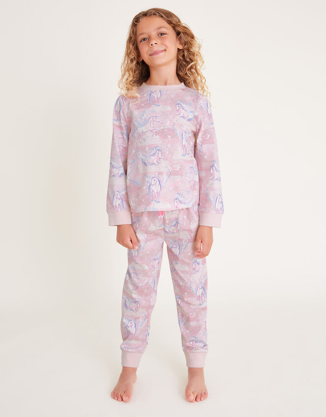 Unicorn Print Long Sleeve Pyjamas Set, Pink (PINK), large