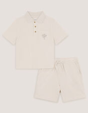 Palm Jersey Polo Shirt & Shorts Set, Natural (STONE), large